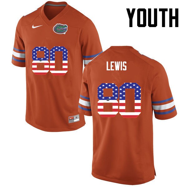 Florida Gators Youth #80 C'yontai Lewis College Football Jersey USA Flag Fashion Orange